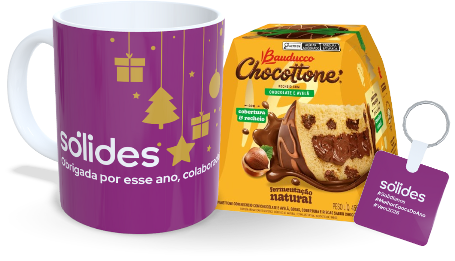 Kit Natal Sólides: Caneca, Panetone e Chaveiro